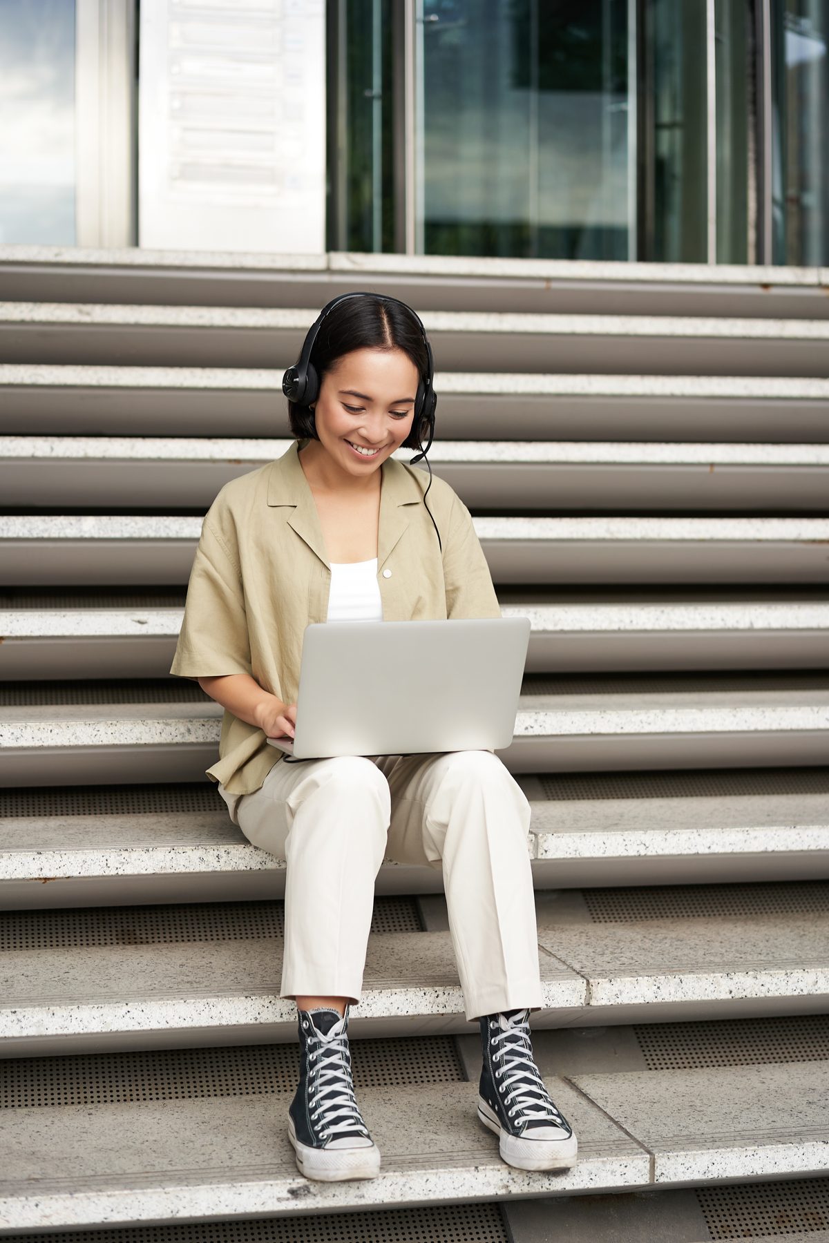 Student practising on a laptop